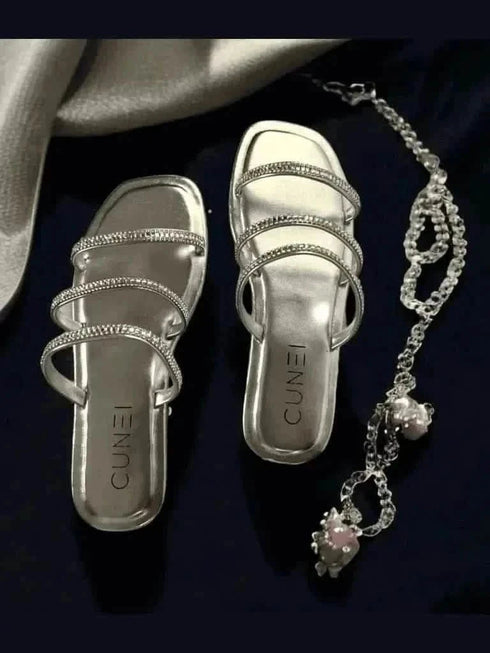 Womens Silver Shimmer Flats